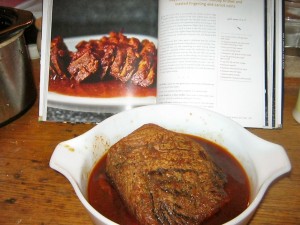 Maya's Sweet and Sour Holiday Brisket Cookbook and cooked brisket